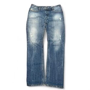 Y2K Diesel Fanker Faded Embroidered Distressed Slim Bootcut Jeans